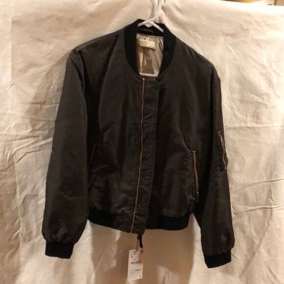 ZARA BASIC Olive Green Bomber Jacket Size L - Picture 2 of 3